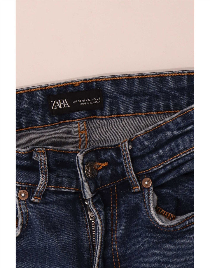 Zara Calça Jeans Feminina Crop Flared EU 34 2XS W24 L25 Azul