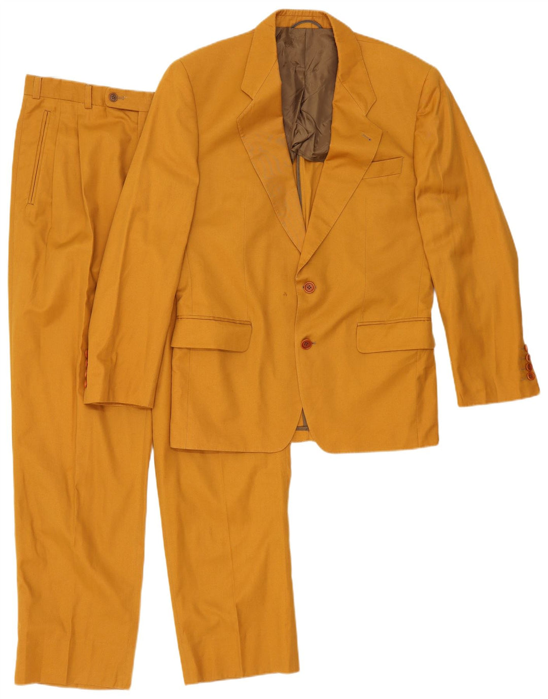 Terno masculino vintage de 2 botões e 2 peças IT 48 médio W32 L32 algodão amarelo