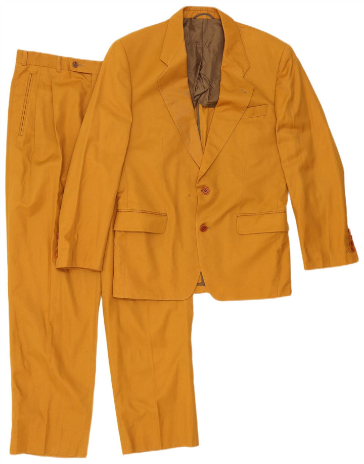 Terno masculino vintage de 2 botões e 2 peças IT 48 médio W32 L32 algodão amarelo
