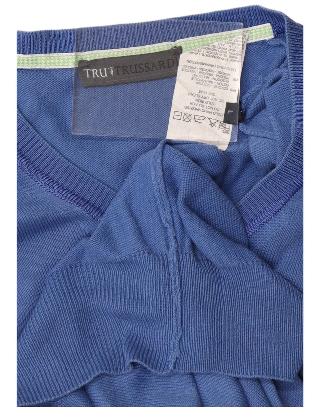Suéter masculino TRUSSARDI com decote em V grande algodão azul