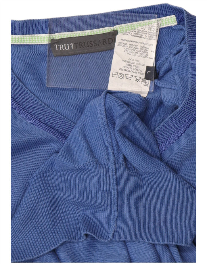 Suéter masculino TRUSSARDI com decote em V grande algodão azul