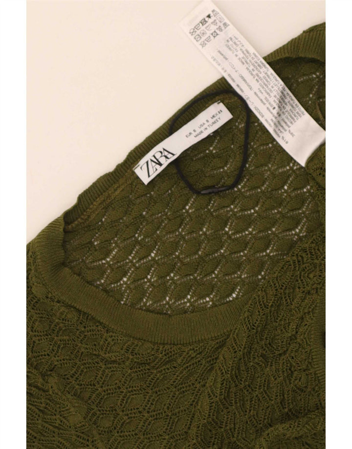 Blusa feminina Zara Top UK 8 pequena viscose cáqui