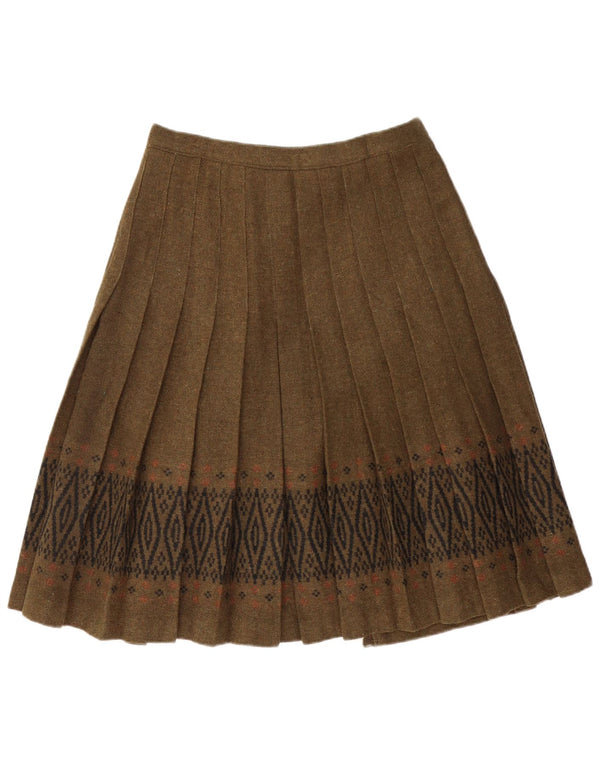 Saia plissada feminina vintage W30 médio cáqui geométrica