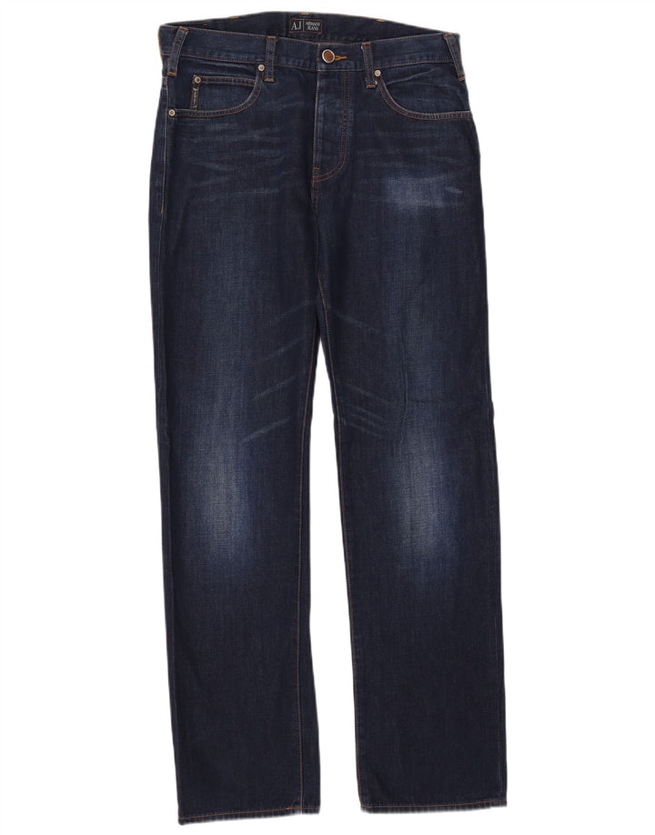 ARMANI Mens Straight Jeans W32 L32 Azul Marinho Algodão