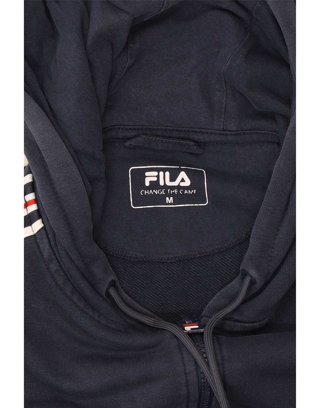 Suéter masculino Fila com capuz e zíper gráfico médio azul marinho listrado
