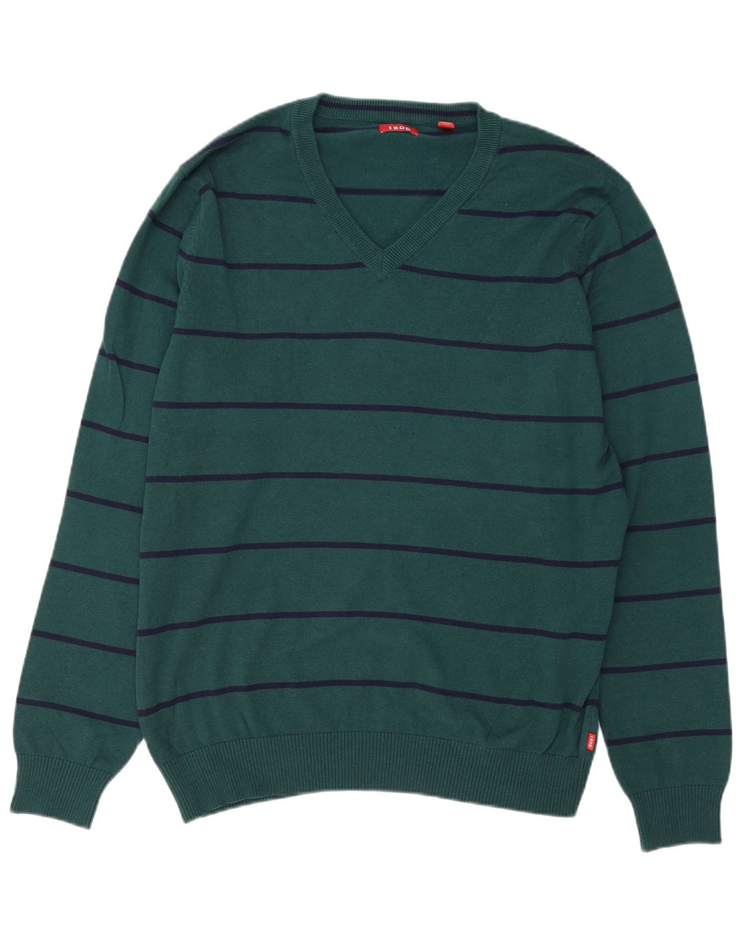 Suéter masculino IZOD com decote em V, grande algodão listrado verde