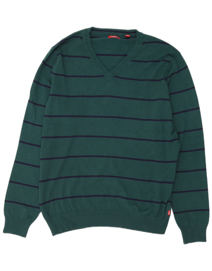 Suéter masculino IZOD com decote em V, grande algodão listrado verde