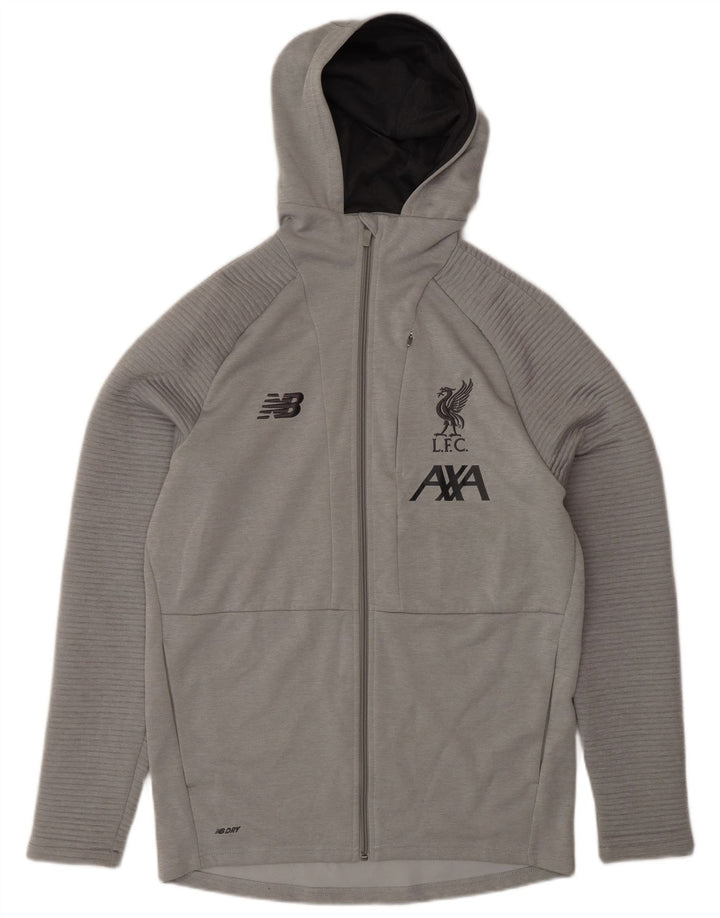 Suéter masculino New Balance Liverpool Graphic Zip com capuz cinza médio poliéster