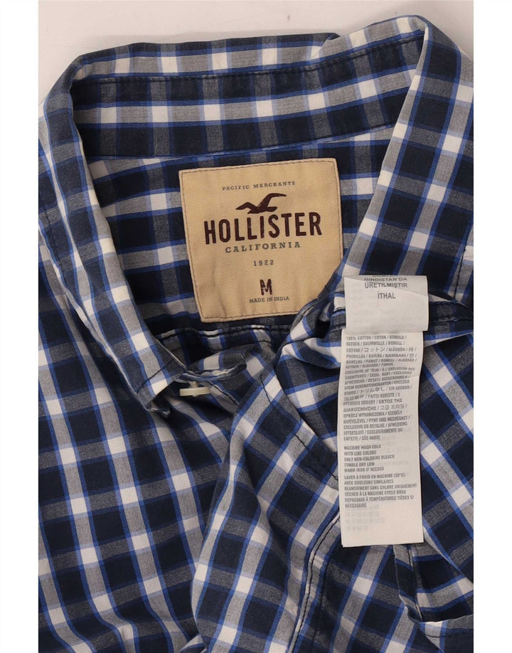Camisa masculina Hollister de algodão guingão azul médio