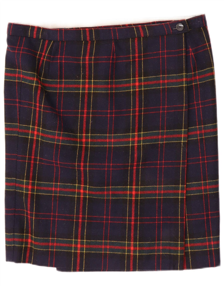 Saia reta feminina vintage W34 grande xadrez azul marinho