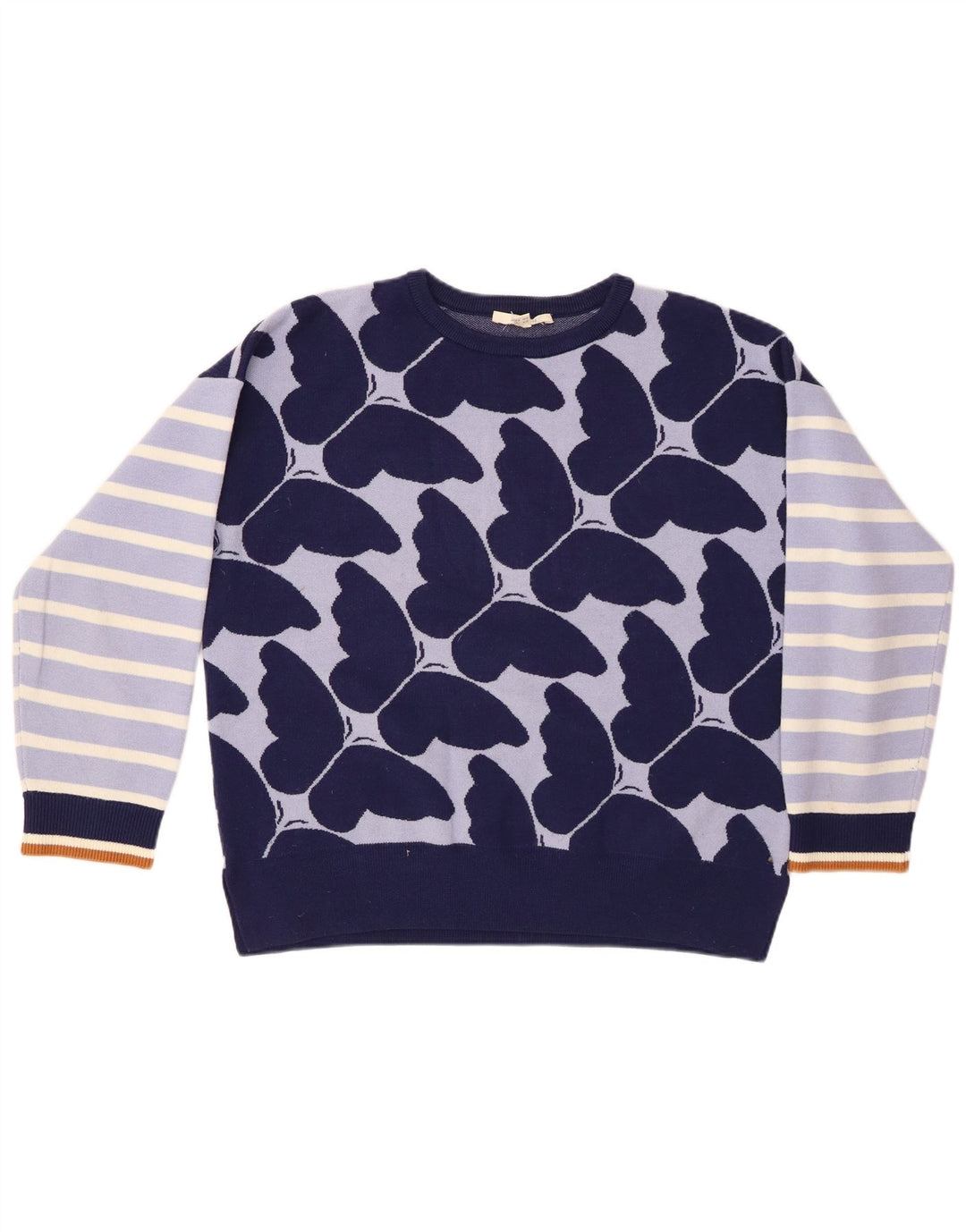 WHITE STUFF Suéter feminino com gola redonda, Reino Unido 14, grande, listrado azul marinho