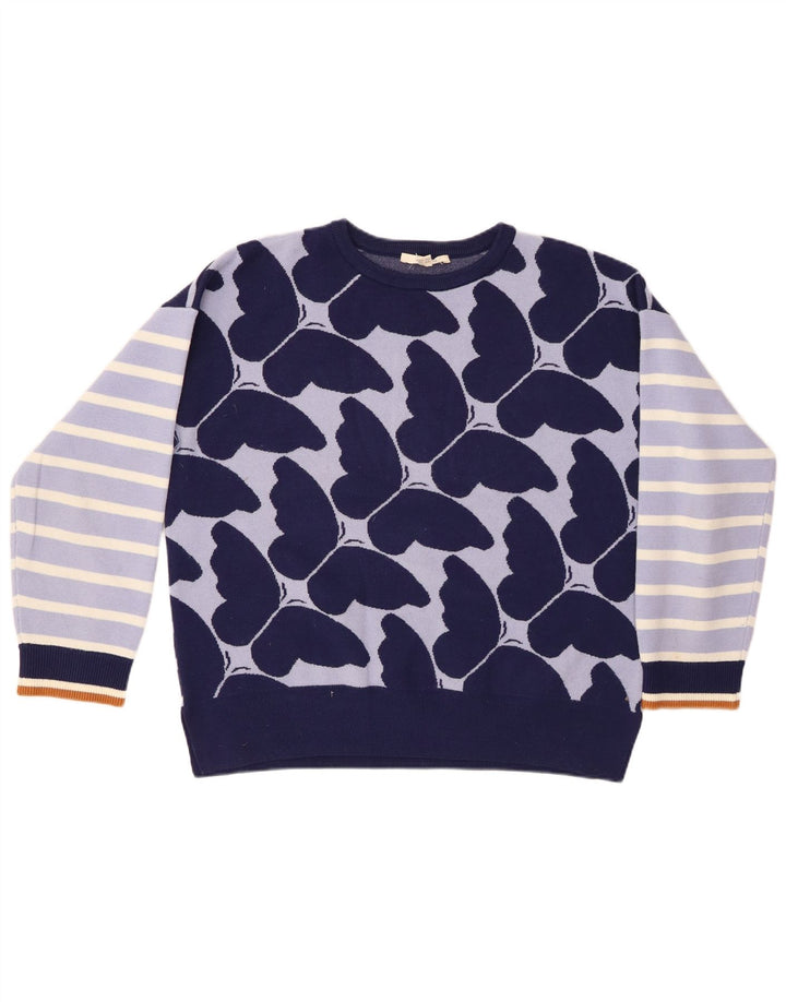 WHITE STUFF Suéter feminino com gola redonda, Reino Unido 14, grande, listrado azul marinho