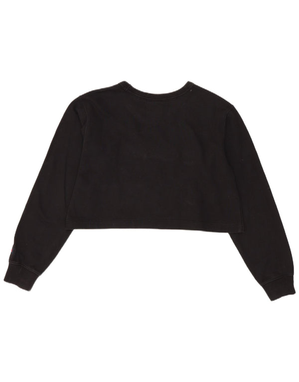 Champion Womens Oversized Crop Graphic Sweatshirt Jumper UK 6 XS Black