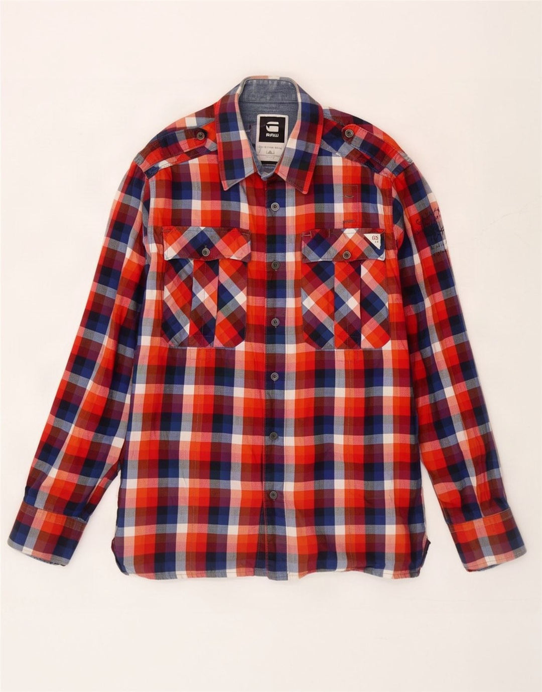 Camisa masculina G-Star grande algodão xadrez multicolorido