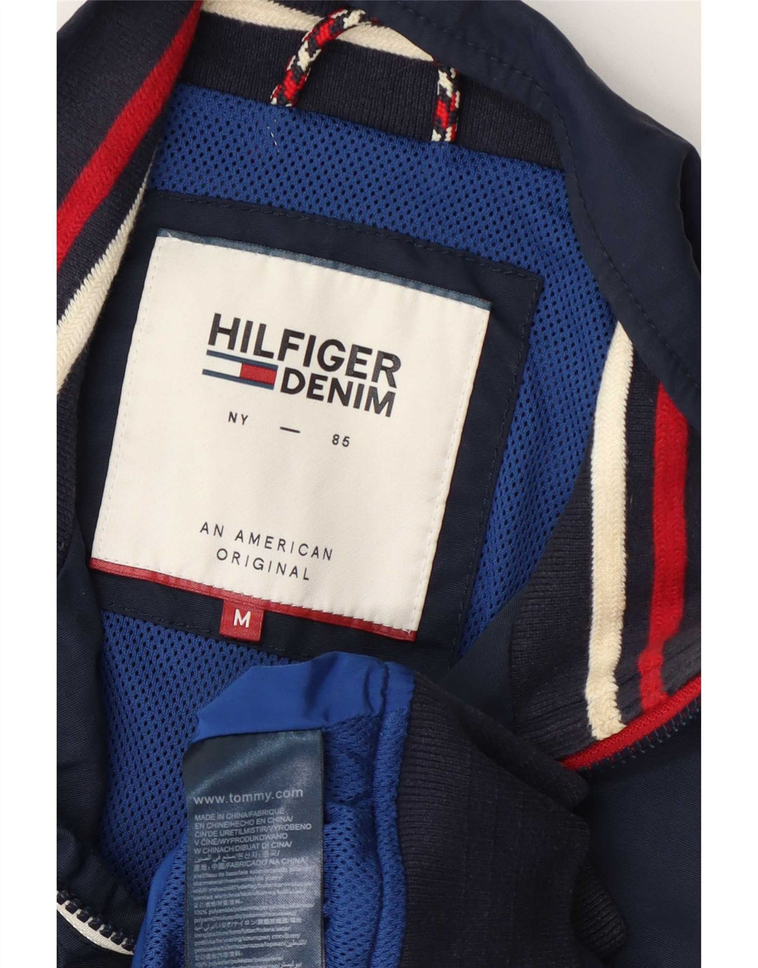 Tommy Hilfiger Mens Bomber Jacket UK 38 Médio Azul Marinho Listrado Poliamida