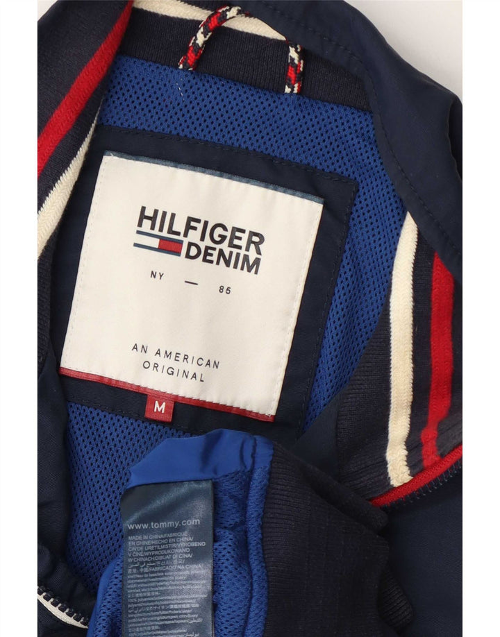 Tommy Hilfiger Mens Bomber Jacket UK 38 Médio Azul Marinho Listrado Poliamida
