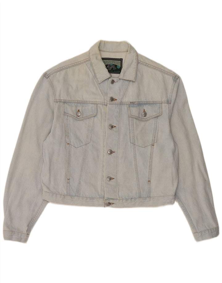 Jaqueta jeans feminina RIFLE de grandes dimensões UK 10 algodão azul pequeno