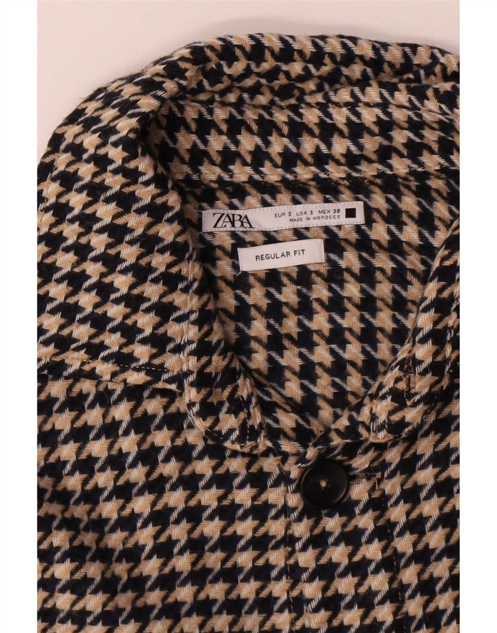 Camisa masculina Zara Regular Fit Overshirt pequena marrom houndstooth