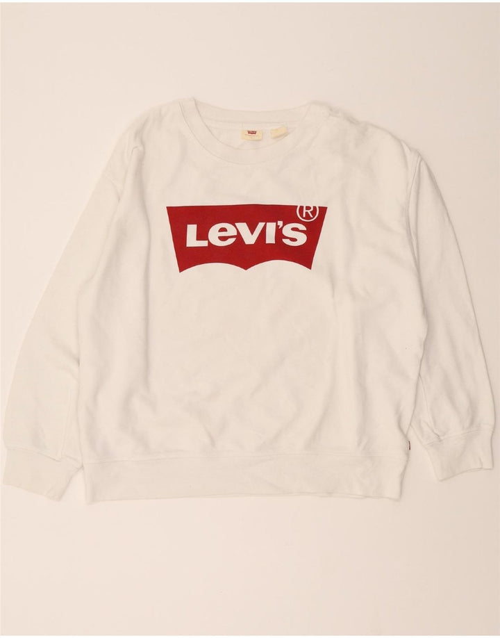 LEVI'S Womens Oversized Graphic Sweatshirt Jumper UK 16 Large White Cotton Vintage Levi's and Second-Hand Levi's from Messina Hembry 