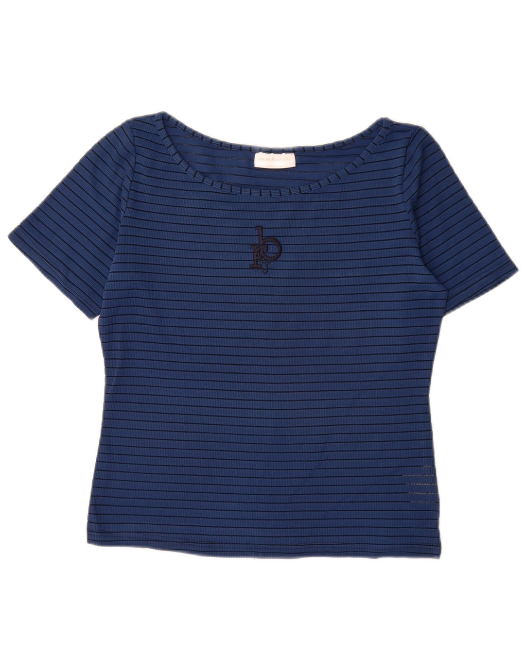 Camiseta feminina gráfica Roccobarocco IT 46 grande poliéster listrado azul
