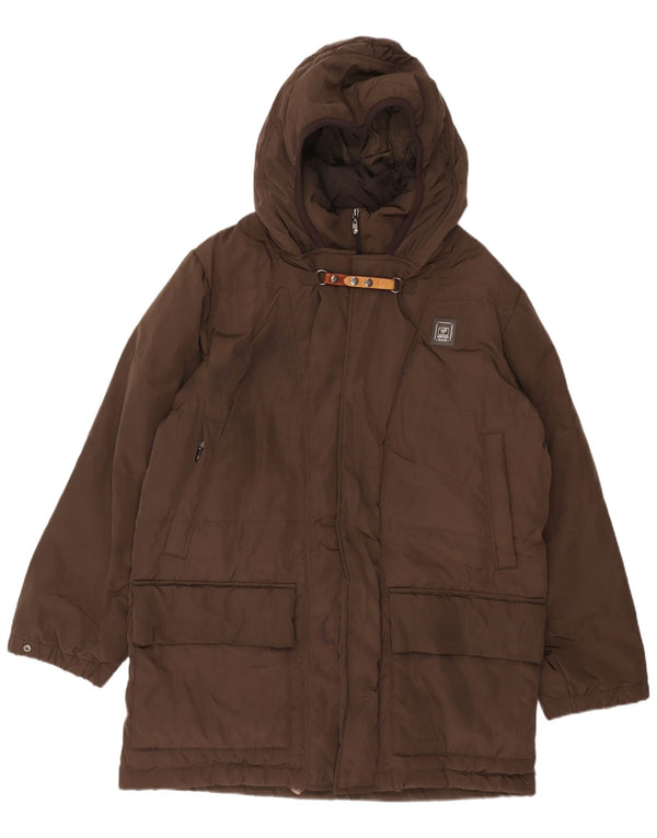 Casaco acolchoado com capuz masculino Piero Guidi UK 40 grande poliéster marrom