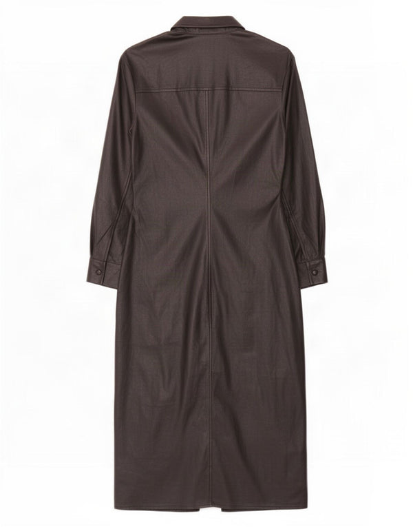 Vestido camisa feminino de couro sintético Zara Reino Unido 12 poliuretano preto médio