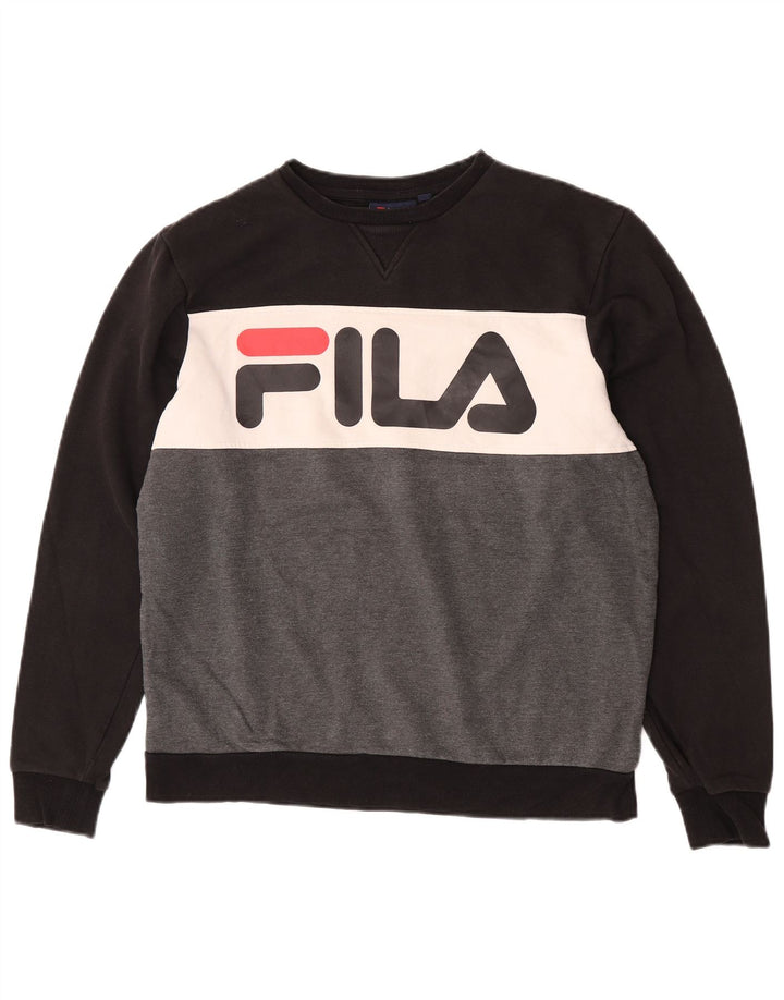 Fila moletom gráfico masculino jumper pequeno preto colorblock algodão