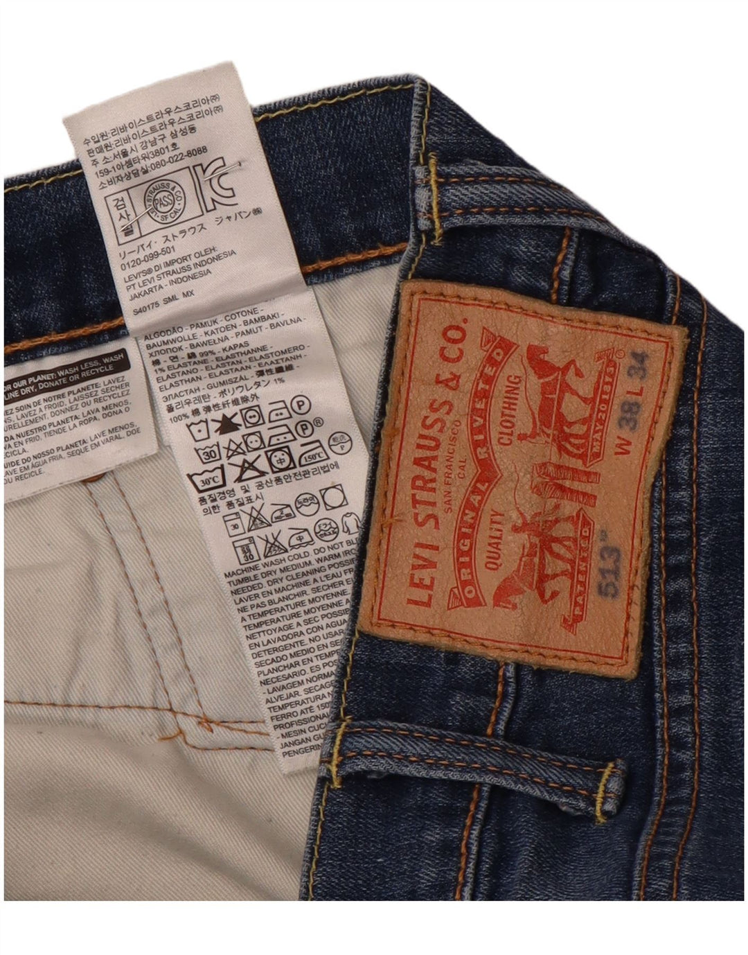 Calça jeans masculina Levi's 513 Slim Straight W38 L31 azul algodão