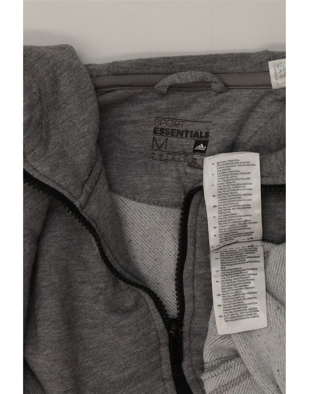 Adidas masculino zip moletom com capuz médio algodão cinza