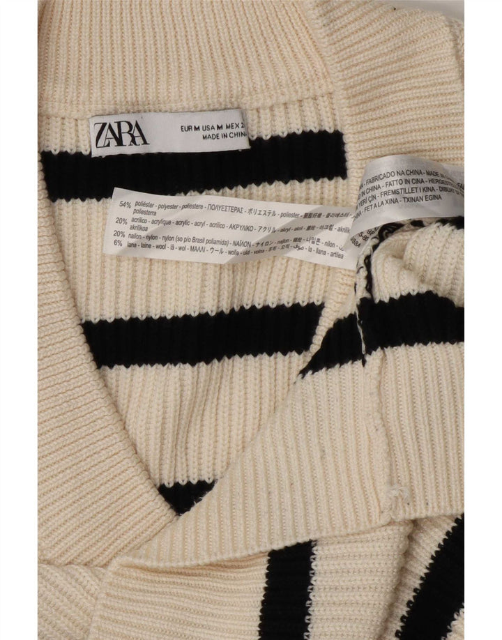 Regata feminina Zara UK 14 poliéster listrado branco médio