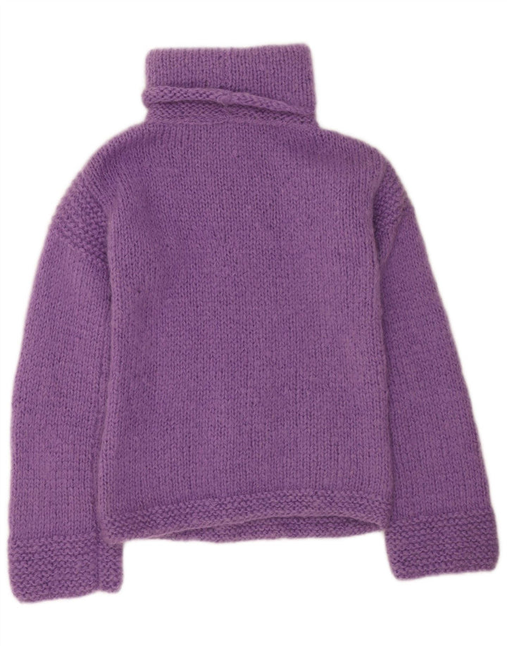 Suéter feminino vintage com gola redonda Reino Unido 12 lã roxa média