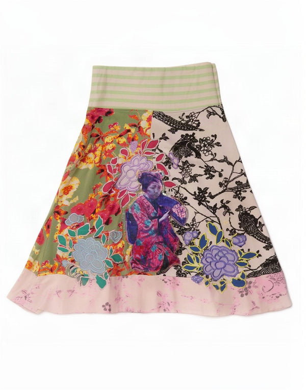 Desigual saia feminina gráfica linha A XS W26 algodão floral multicolorido