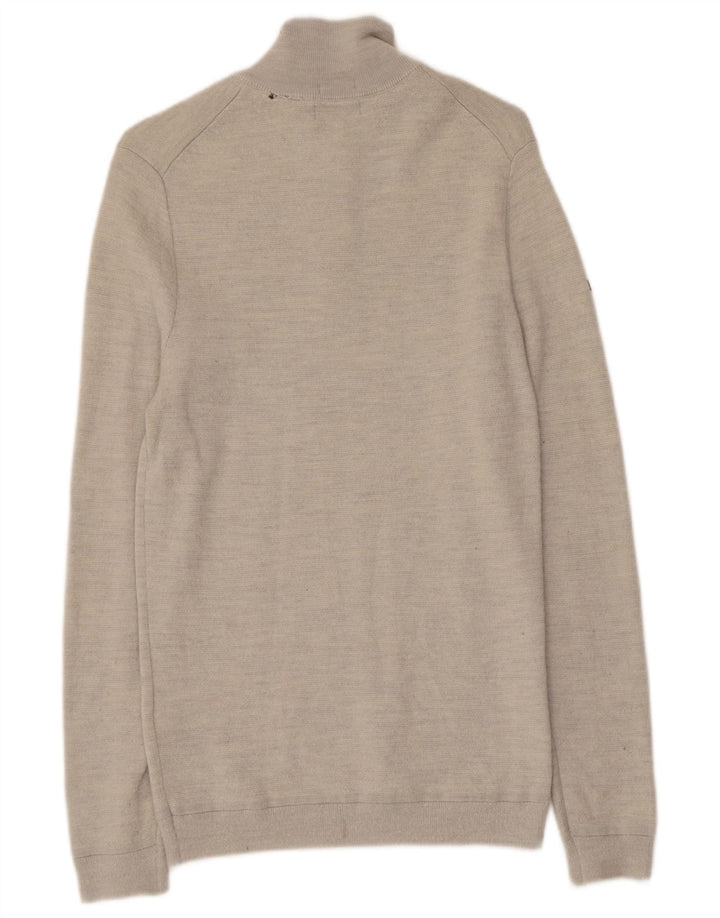 Suéter masculino SUPERDRY com zíper e gola XS de lã cinza