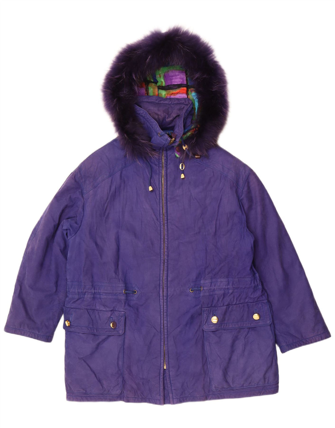 Jaqueta parka feminina vintage com capuz UK 14 grande roxa