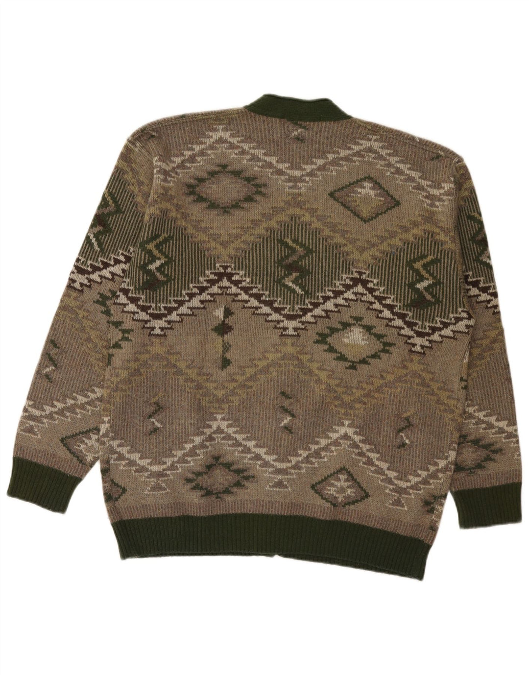 Suéter cardigã masculino vintage grande lã geométrica verde