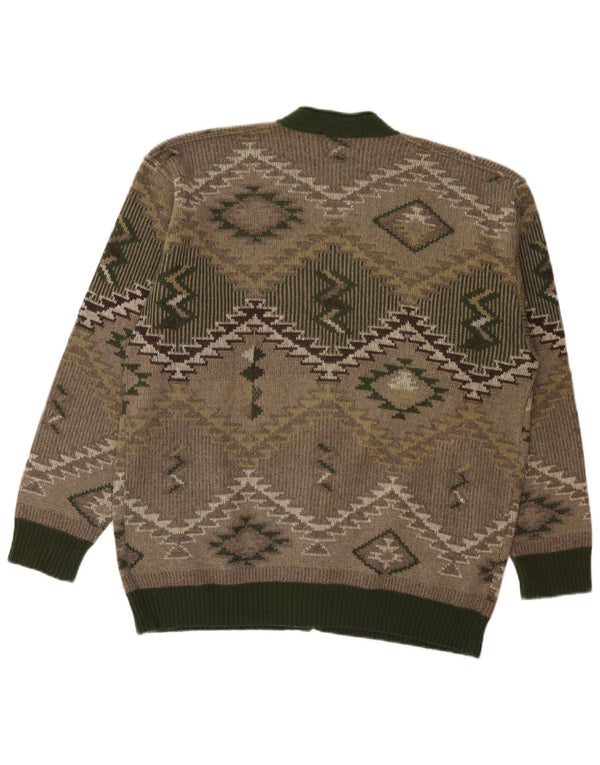 Suéter cardigã masculino vintage grande lã geométrica verde
