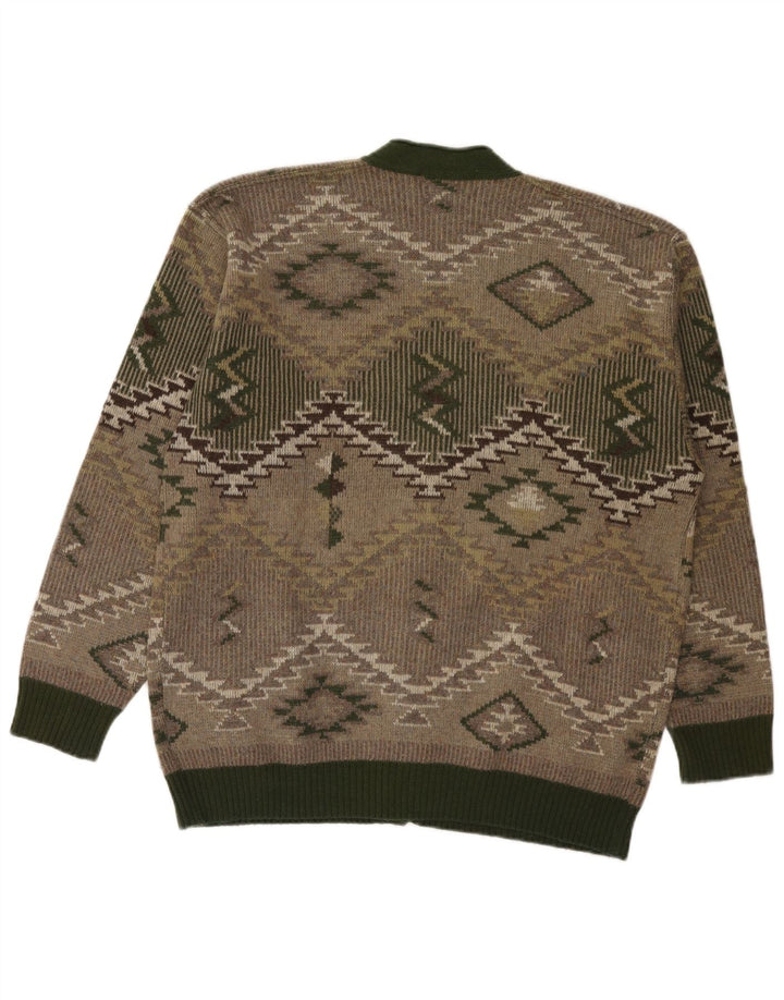 Suéter cardigã masculino vintage grande lã geométrica verde