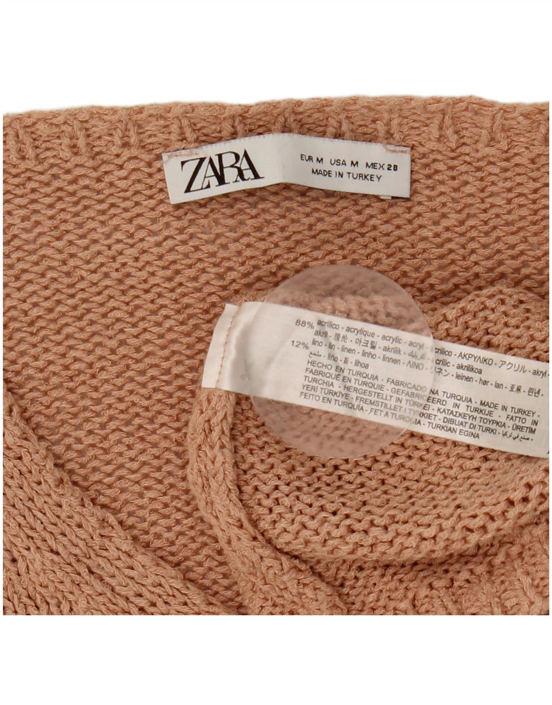 Suéter feminino Zara com decote em V superdimensionado Reino Unido 14 médio marrom acrílico