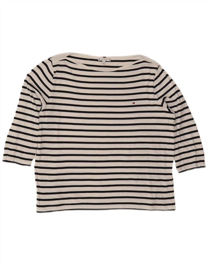 Top feminino TOMMY HILFIGER manga 3/4 UK 24 4XL algodão listrado branco