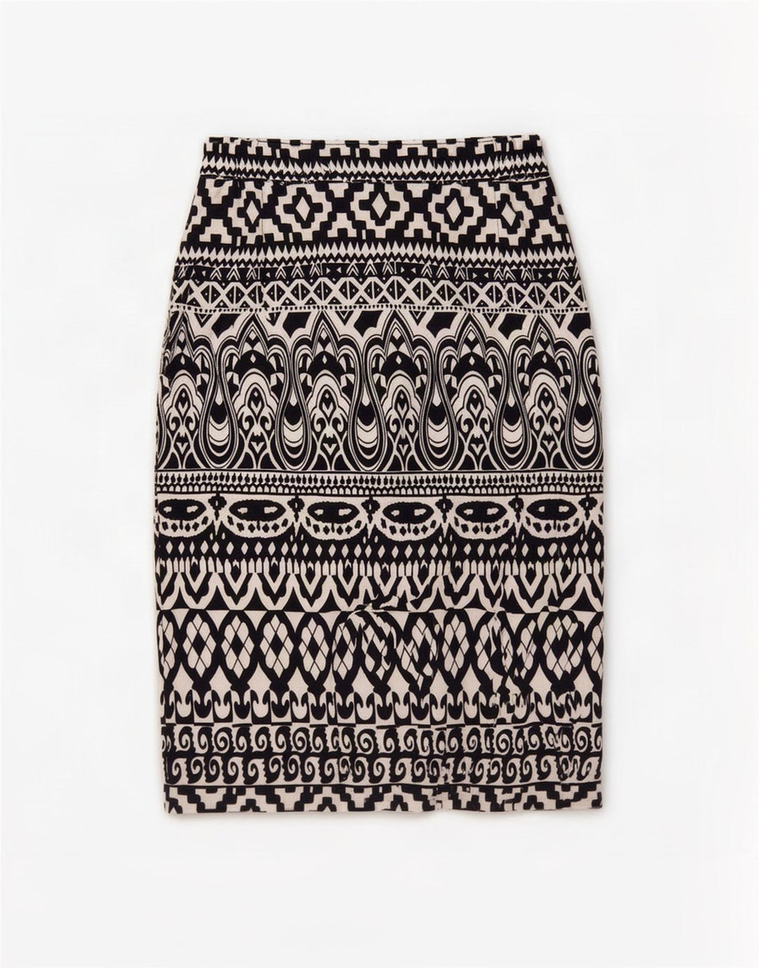 Saia lápis feminina vintage EU 38 médio W30 poliéster geométrico preto