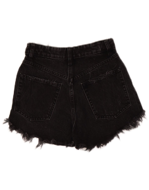 Zara Shorts jeans feminino de cintura alta desgastado UE 32 2XS W22 algodão preto