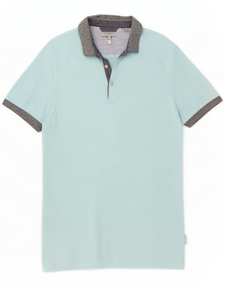 Camisa polo masculina Ted Baker tamanho 3 algodão listrado azul médio