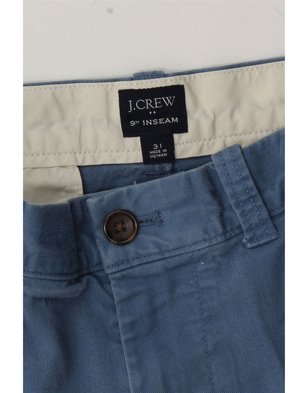 J. CREW Mens Chino Shorts W31 Algodão Azul Médio