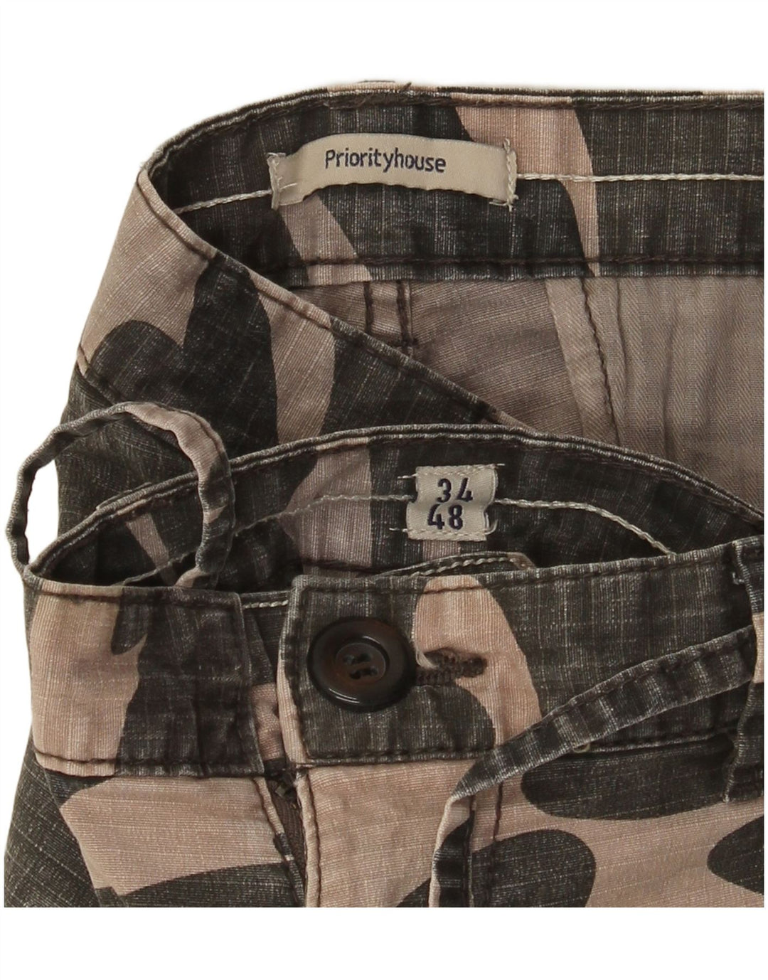 Shorts cargo masculino VINTAGE W34 grande algodão camuflado cáqui