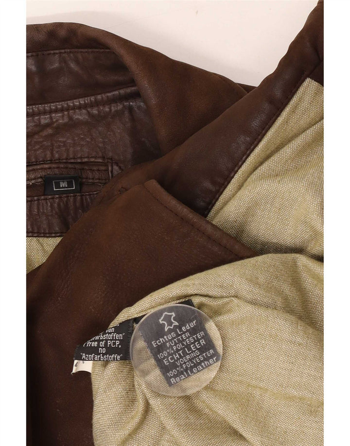 Jaqueta blazer masculina vintage de couro com ajuste solto e 3 botões Reino Unido 38 marrom médio