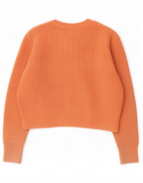 Zara Suéter feminino cropped grande com gola redonda Reino Unido 6 XS laranja acrílico