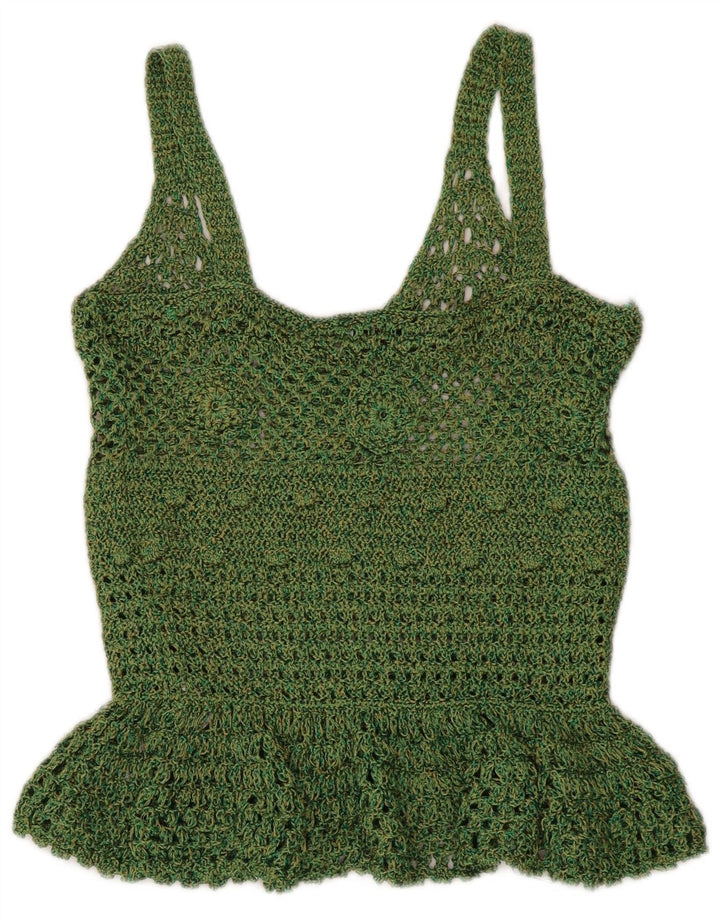 Zara Womens Crochet Cami Top UK 8 Pequeno Poliéster Verde