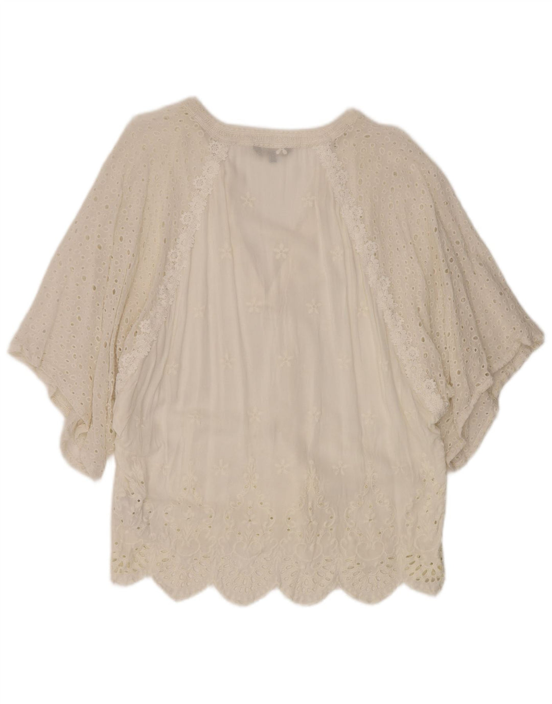 Túnica feminina Desigual manga 1/2 Batwing Reino Unido 16 grande viscose branca