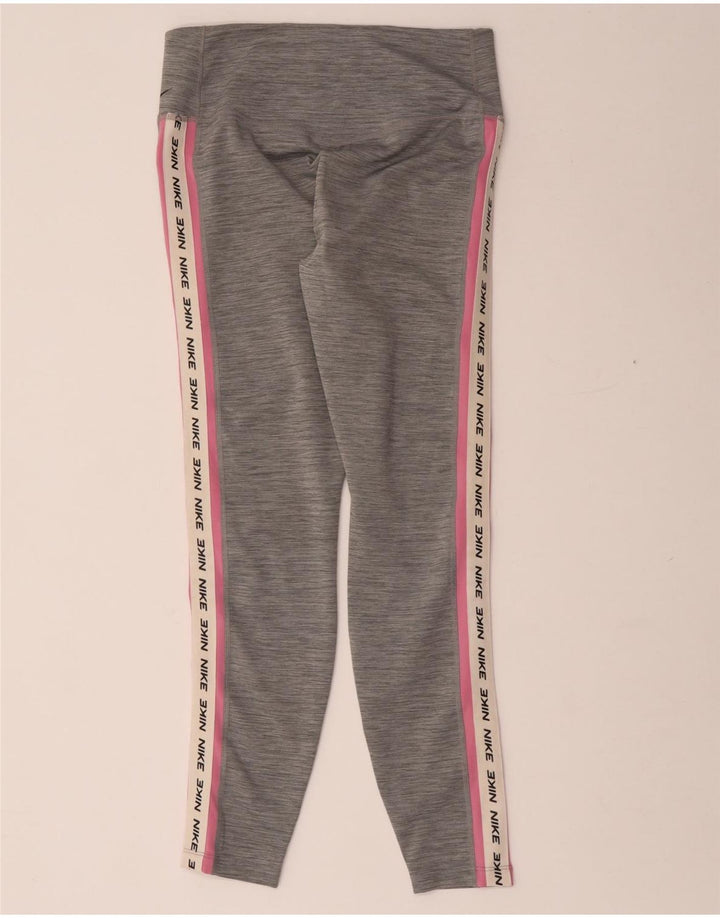 Leggings femininas Nike Dri Fit Graphic UK 12 poliéster manchado cinza médio