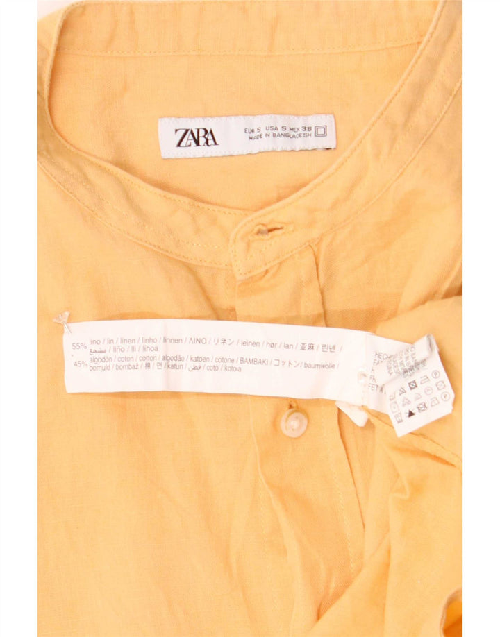 Camisa masculina Zara pequena linho amarelo
